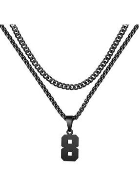 Number 8 Black Jersey Number Layered Cool Sports Necklaces